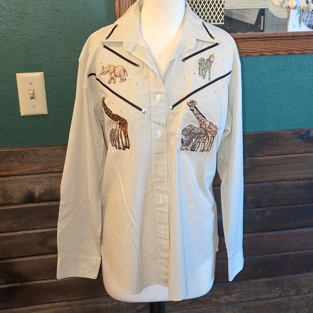 Vintage Las Ola's Pinstripe Safari Button Down Shirt